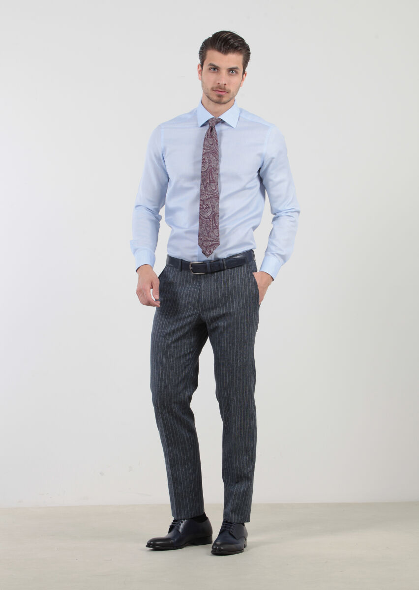 Blue Patterned Regular Fit Long Weaving Classical Cotton Blended Shirt - 2
