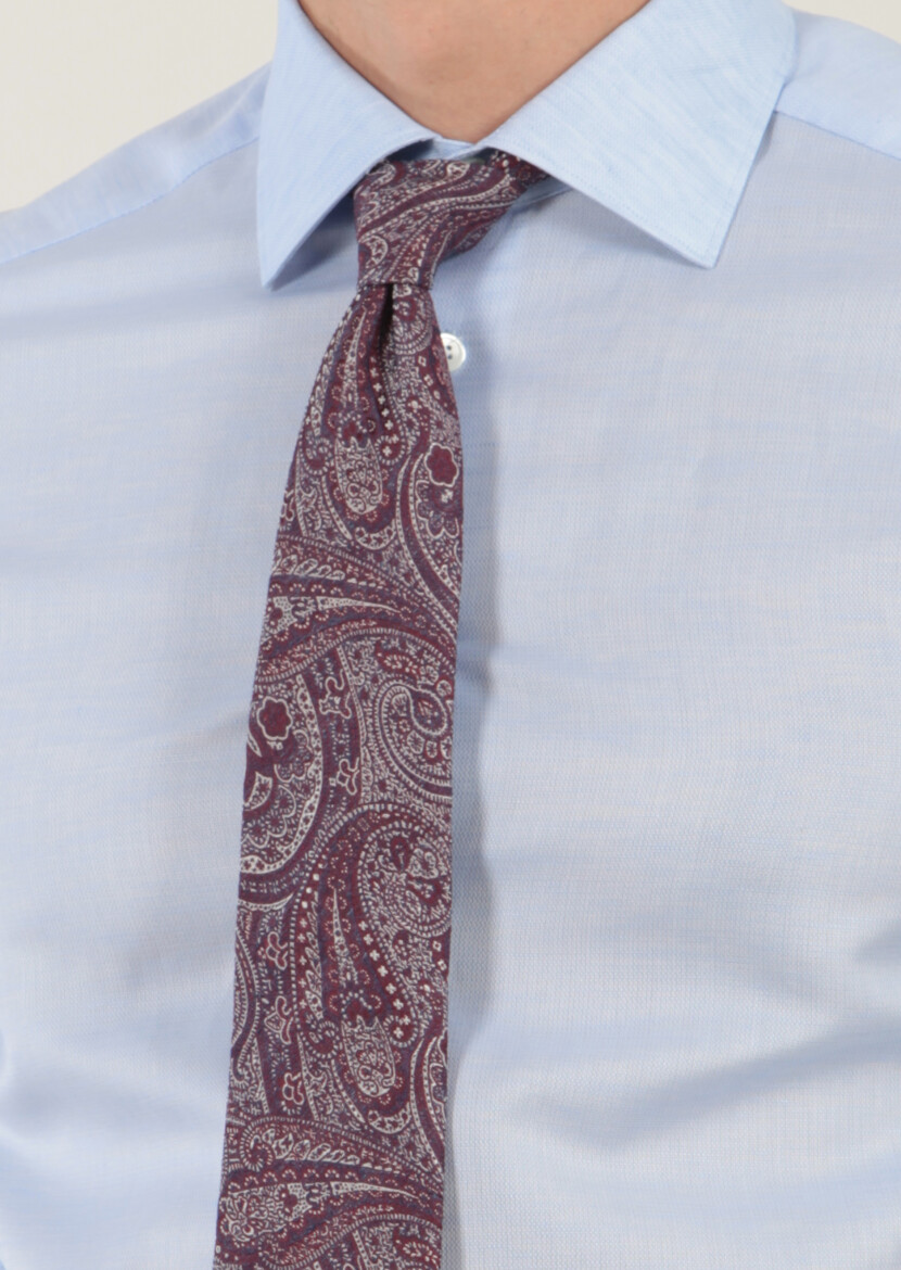 Blue Patterned Regular Fit Long Weaving Classical Cotton Blended Shirt - 3