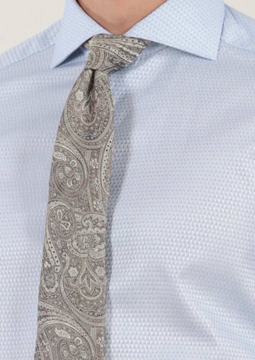 Blue Patterned Regular Fit Weaving Classical 100% Cotton Shirt - 3