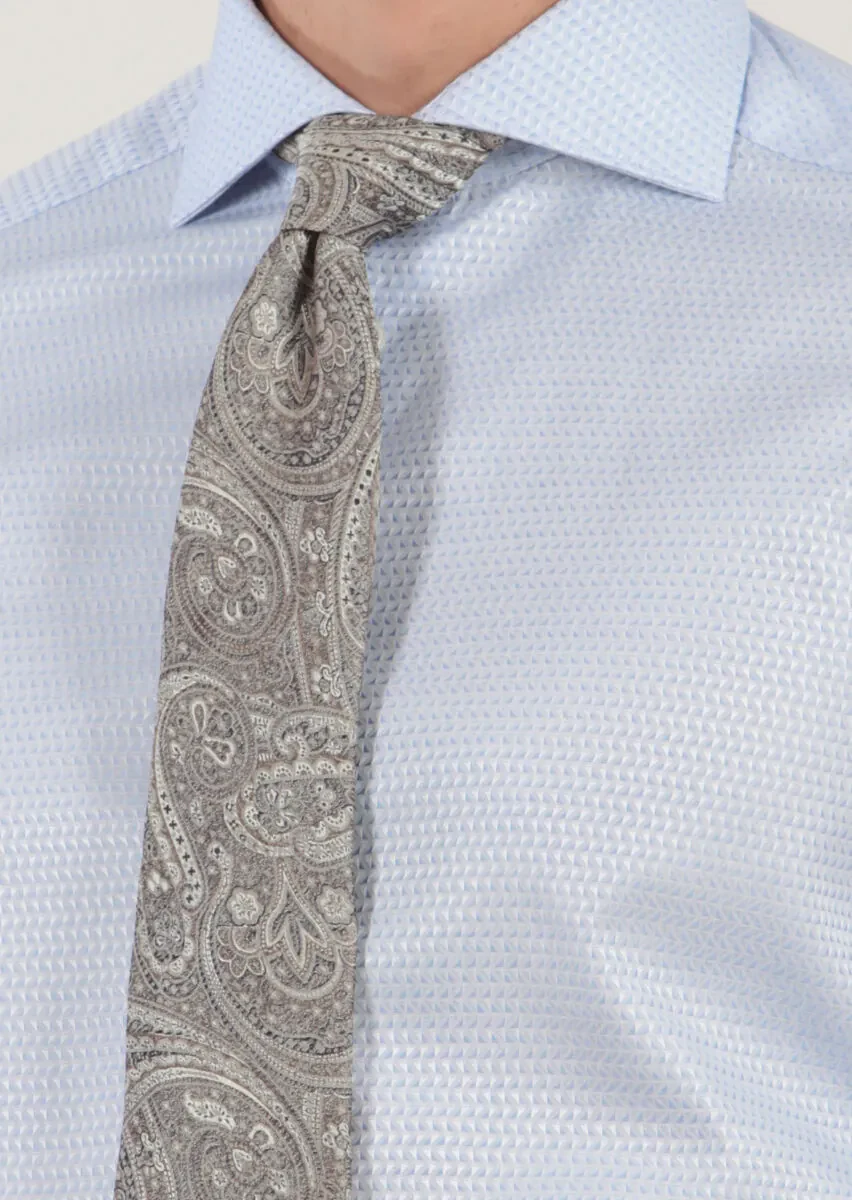 Blue Patterned Regular Fit Weaving Classical 100% Cotton Shirt - 3