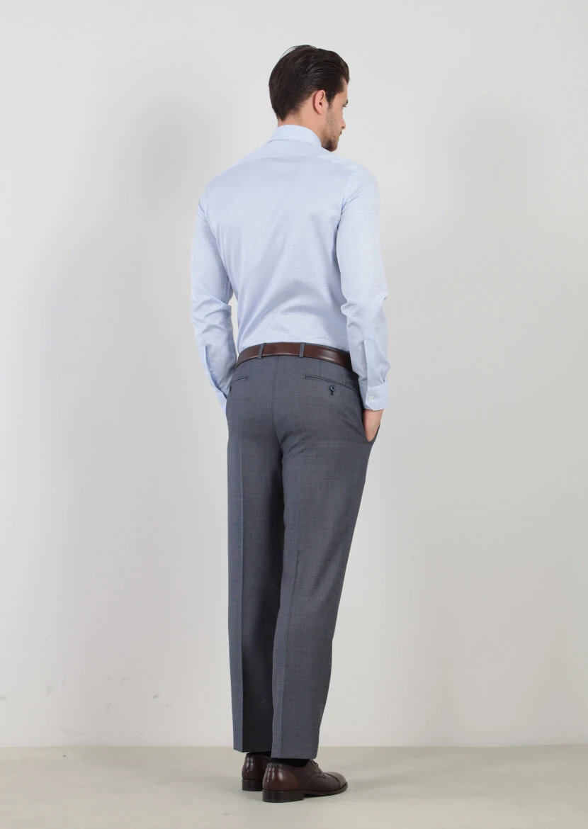 Blue Patterned Regular Fit Weaving Classical 100% Cotton Shirt - 4