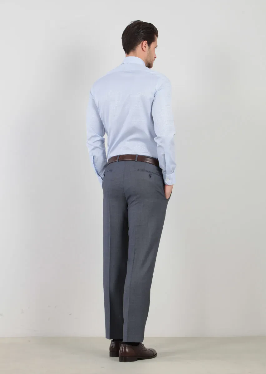 Blue Patterned Regular Fit Weaving Classical 100% Cotton Shirt - 4