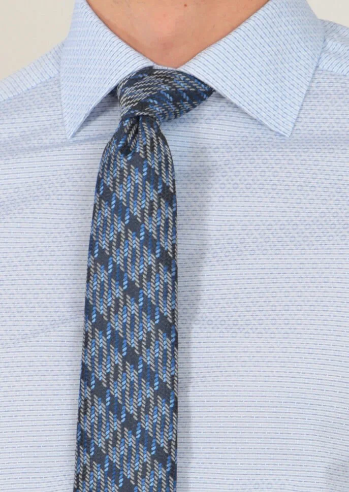 Blue Patterned Regular Fit Weaving Classical 100% Cotton Shirt - 3