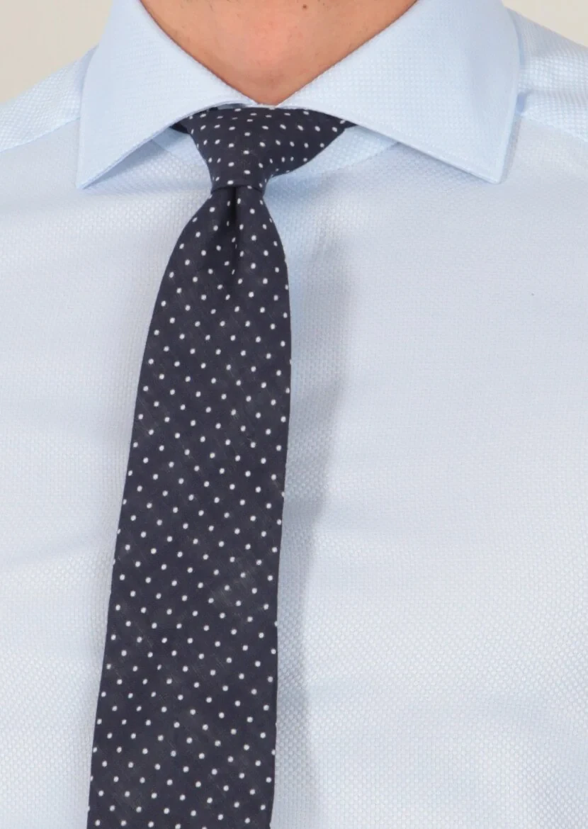 Blue Patterned Regular Fit Weaving Classical 100% Cotton Shirt - 3
