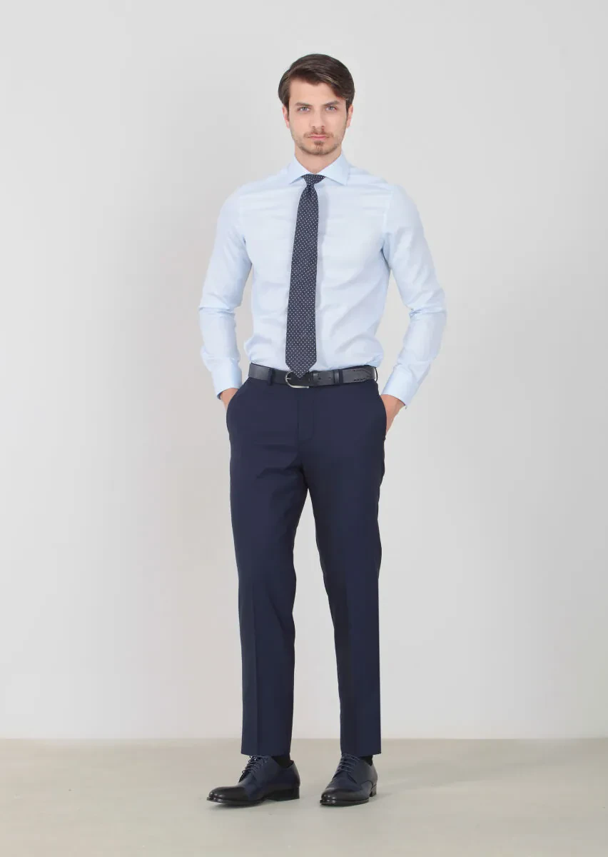 Blue Patterned Regular Fit Weaving Classical 100% Cotton Shirt - 1