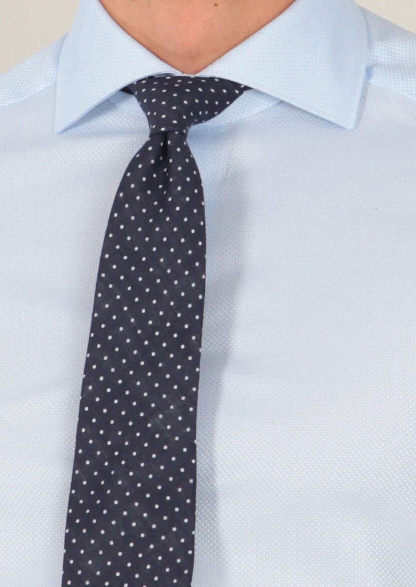 Blue Patterned Regular Fit Weaving Classical 100% Cotton Shirt - 3