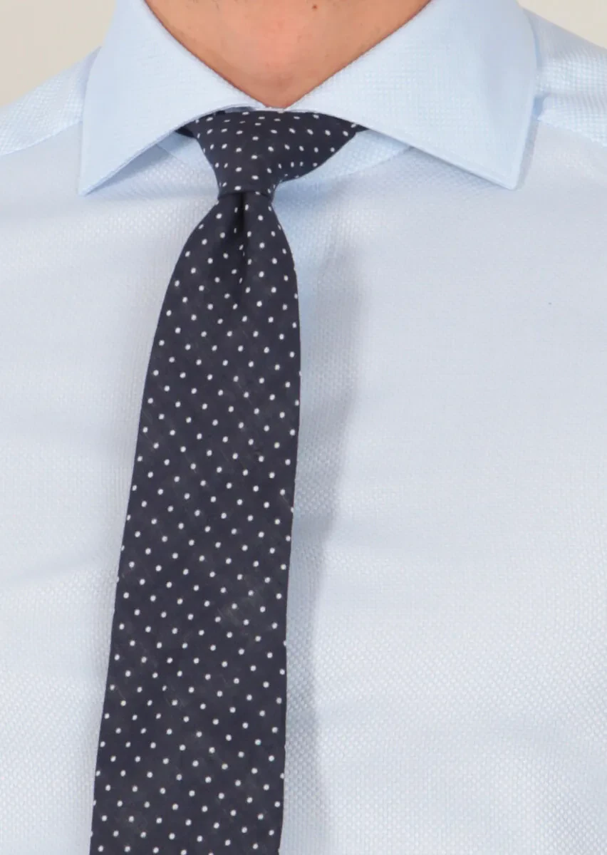 Blue Patterned Regular Fit Weaving Classical 100% Cotton Shirt - 3