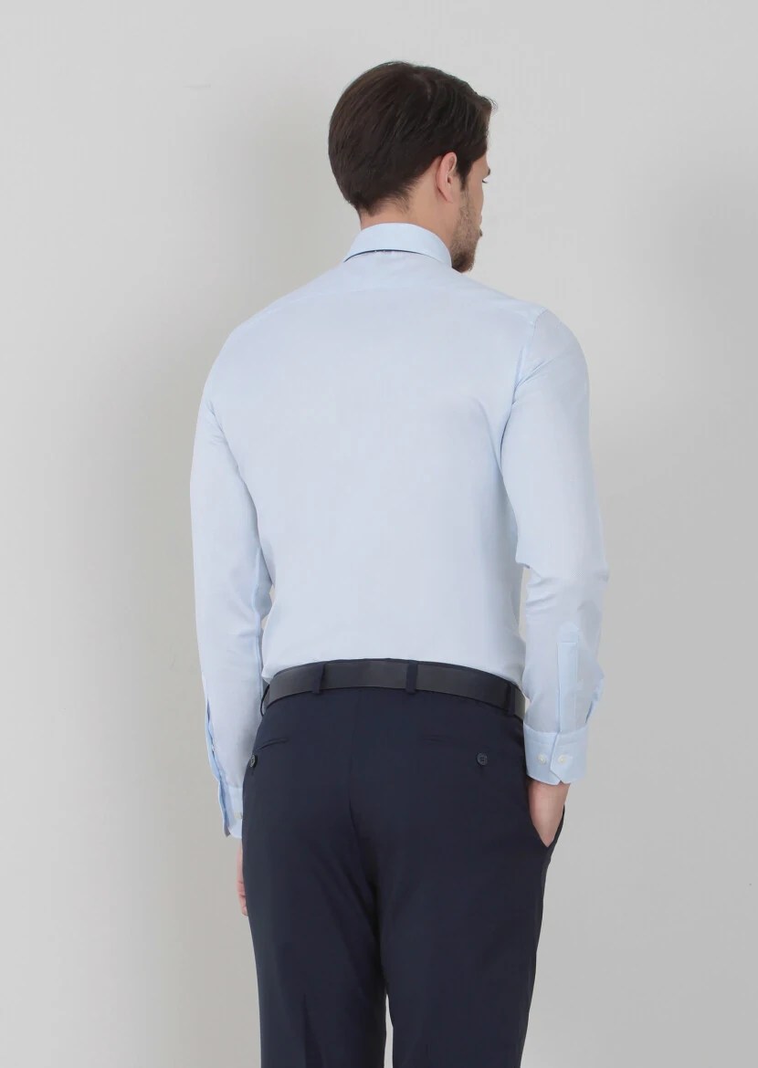 Blue Patterned Regular Fit Weaving Classical 100% Cotton Shirt - 4