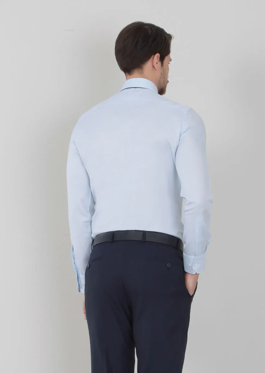 Blue Patterned Regular Fit Weaving Classical 100% Cotton Shirt - 4