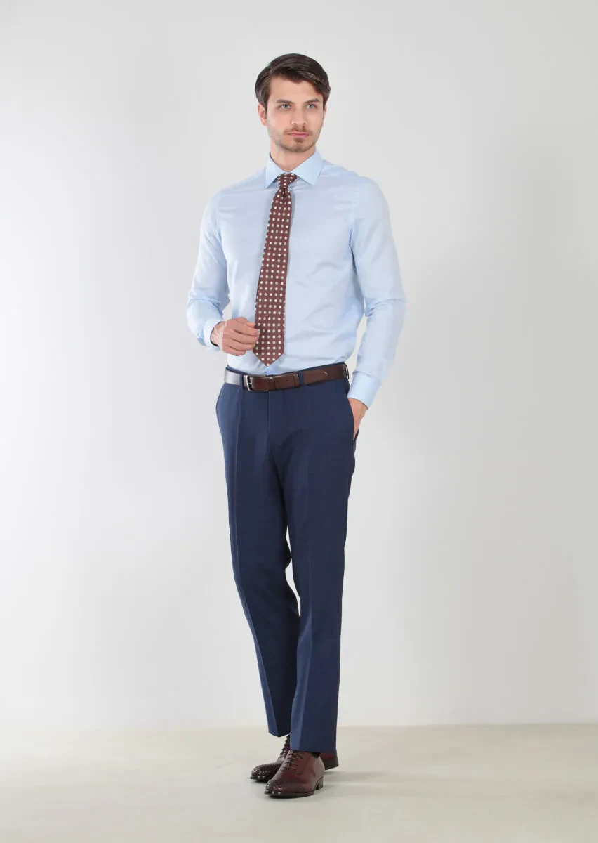 Blue Patterned Regular Fit Weaving Classical 100% Cotton Shirt - 2