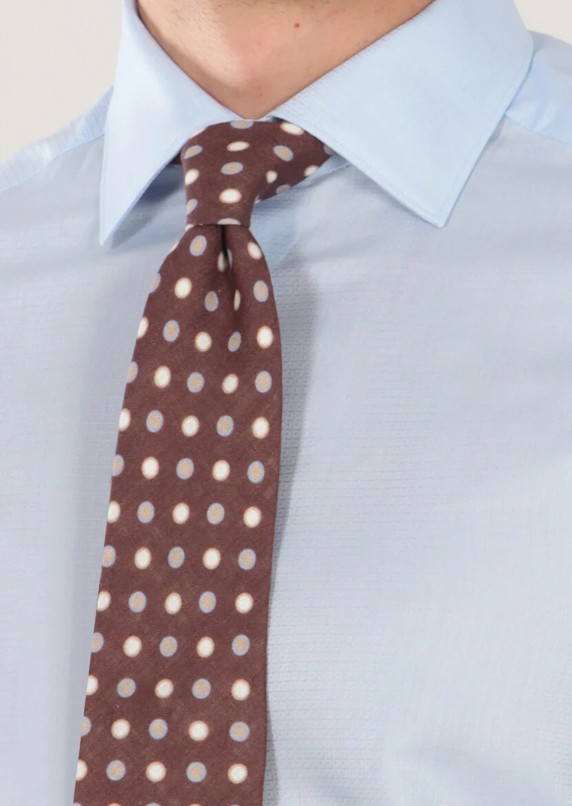 Blue Patterned Regular Fit Weaving Classical 100% Cotton Shirt - 3