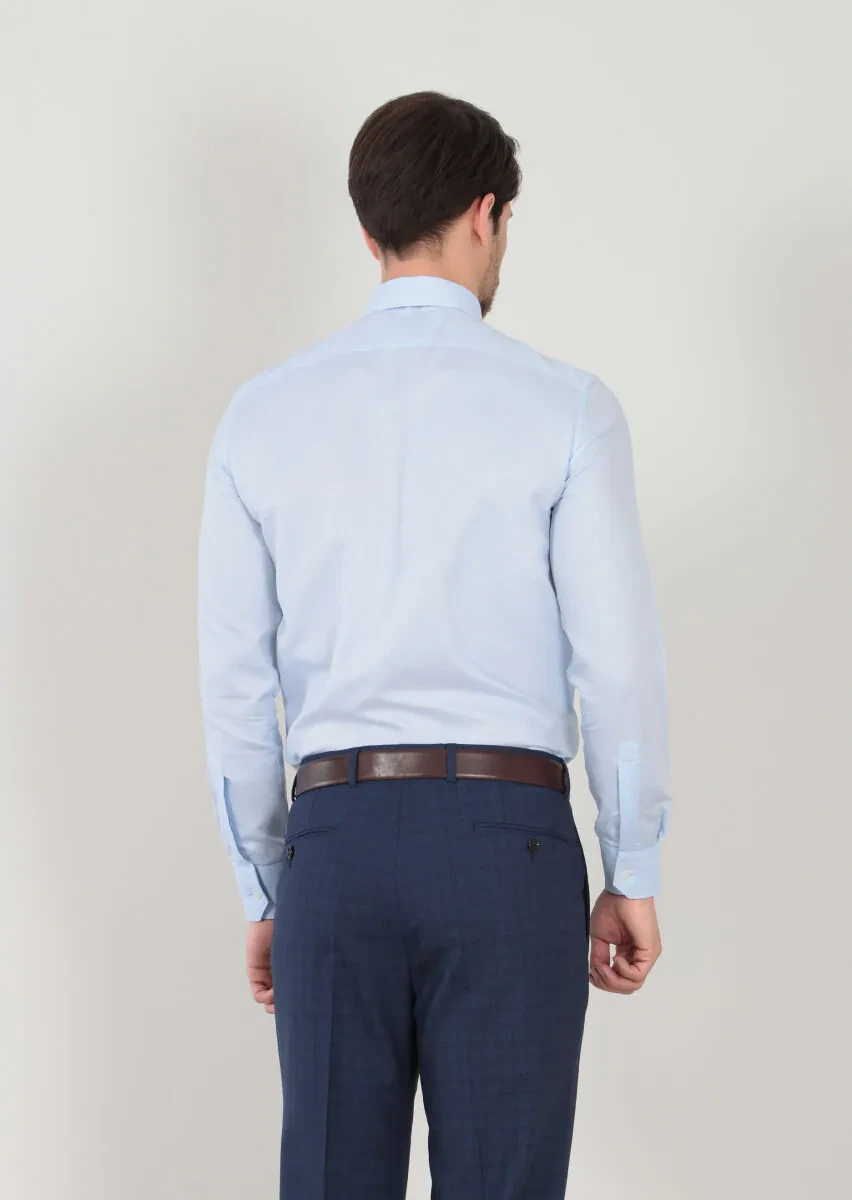 Blue Patterned Regular Fit Weaving Classical 100% Cotton Shirt - 4