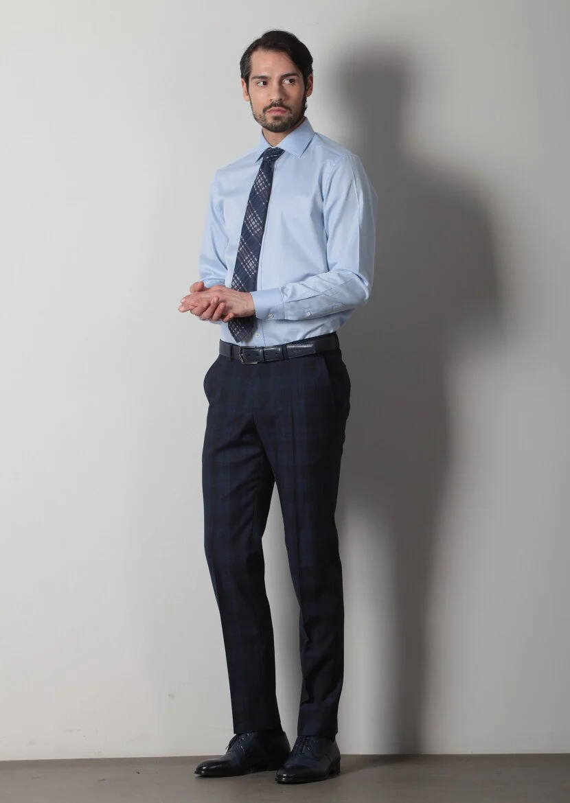Blue Patterned Regular Fit Weaving Classical 100% Cotton Shirt 