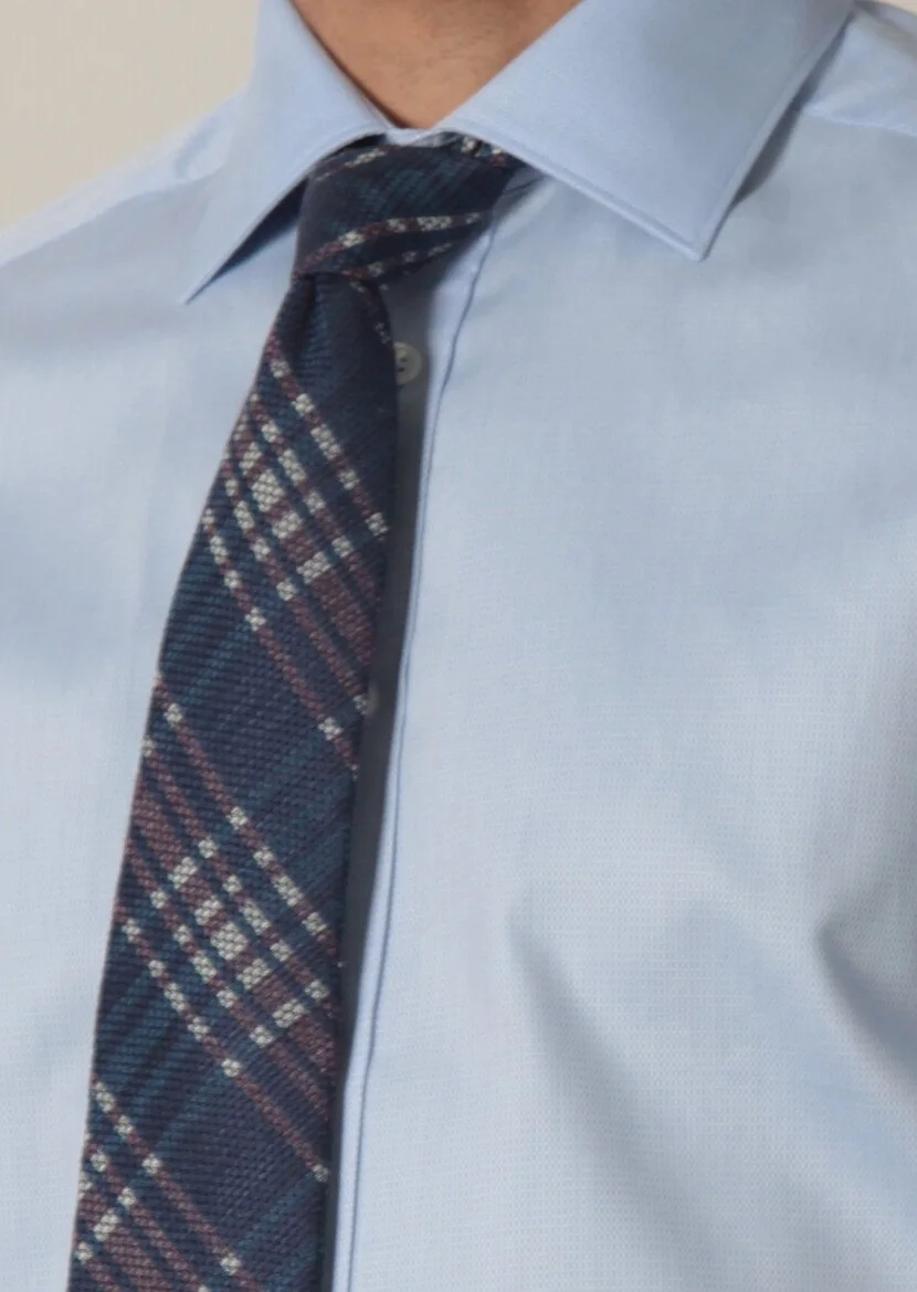 Blue Patterned Regular Fit Weaving Classical 100% Cotton Shirt - 4
