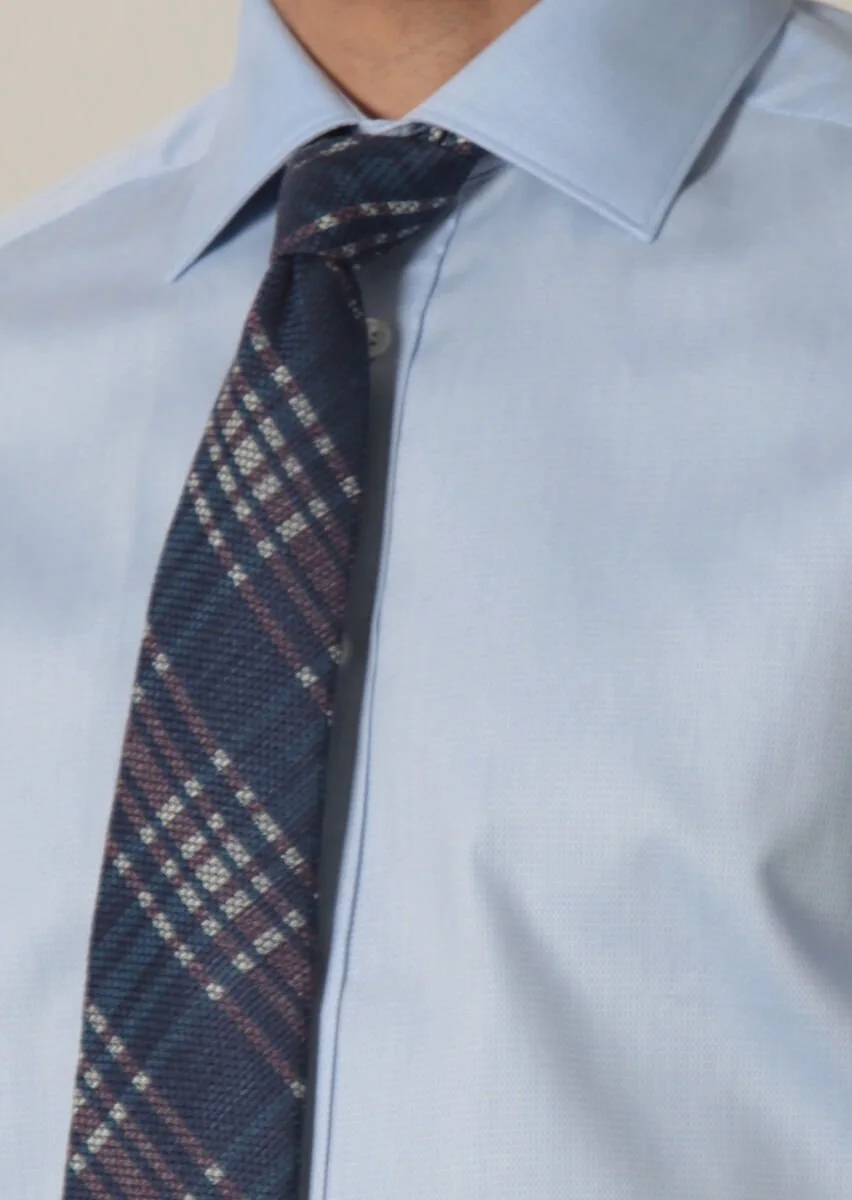 Blue Patterned Regular Fit Weaving Classical 100% Cotton Shirt - 4