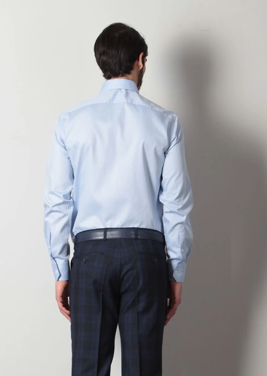 Blue Patterned Regular Fit Weaving Classical 100% Cotton Shirt - 5