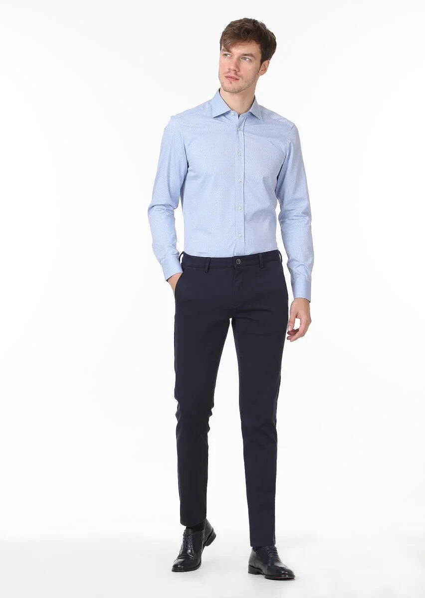 Blue Patterned Regular Fit Weaving Classical 100% Cotton Shirt - 3
