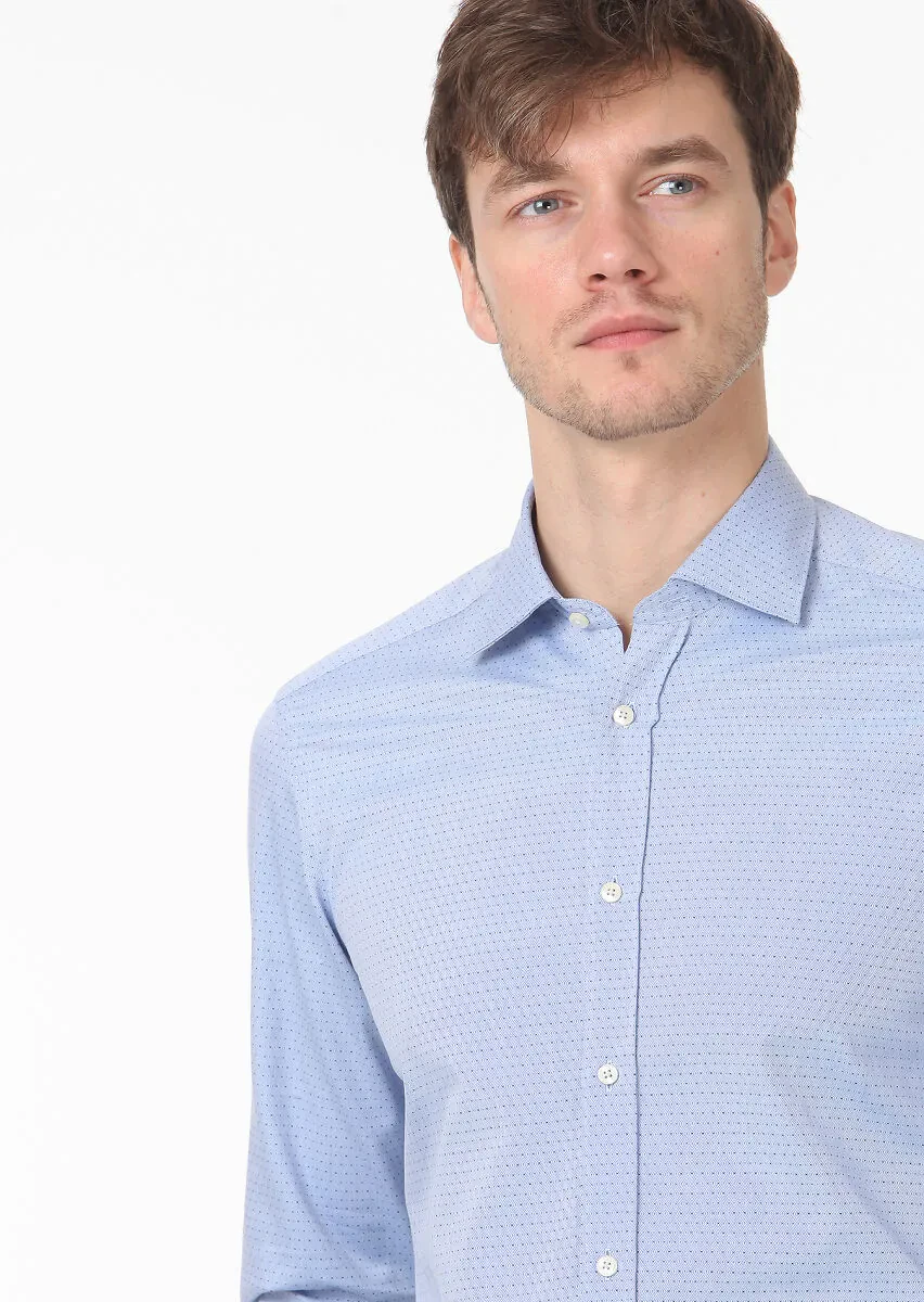 Blue Patterned Regular Fit Weaving Classical 100% Cotton Shirt - 2