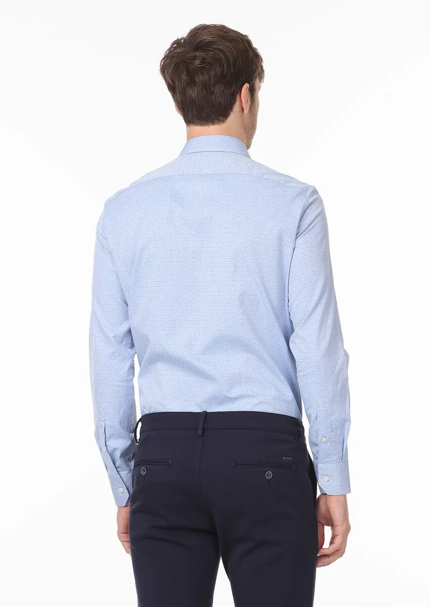 Blue Patterned Regular Fit Weaving Classical 100% Cotton Shirt - 4