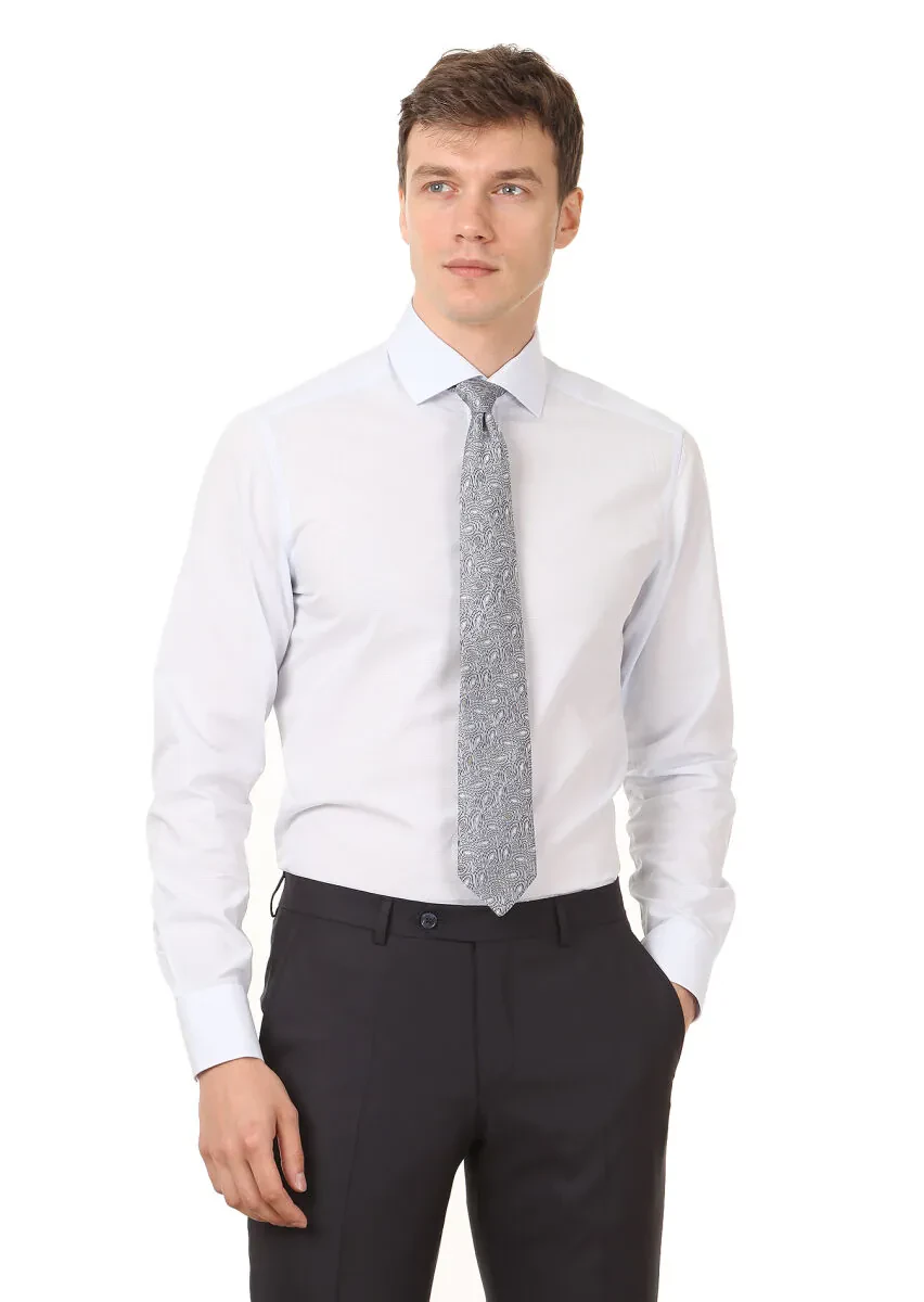 Blue Patterned Regular Fit Weaving Classical 100% Cotton Shirt - 1