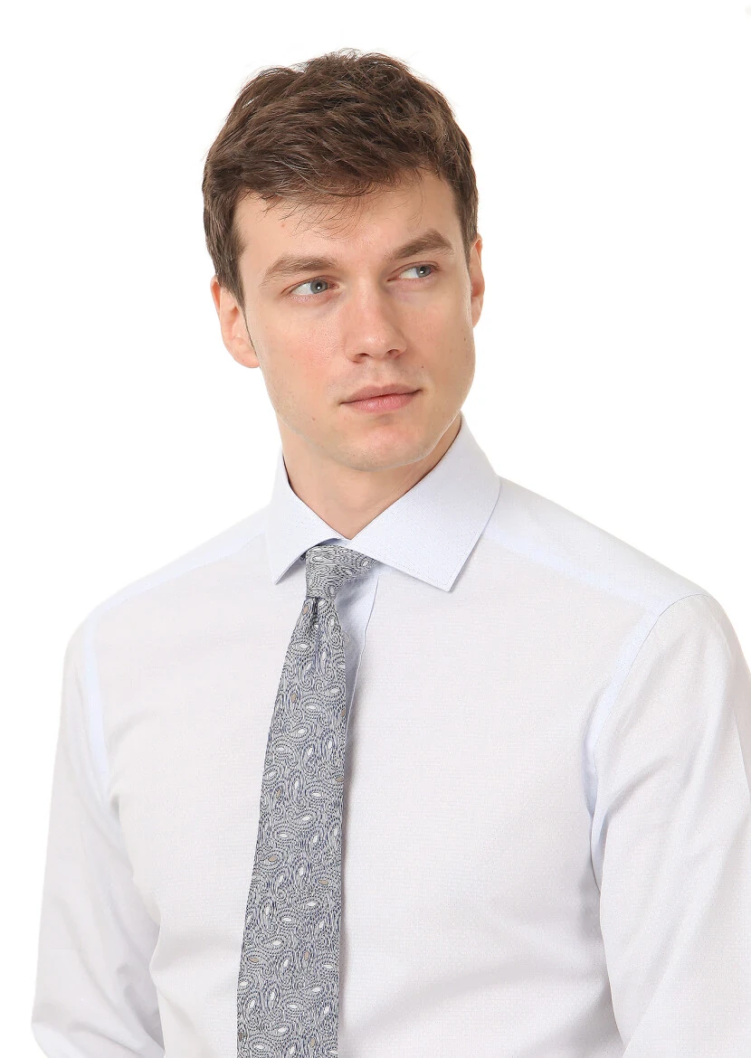 Blue Patterned Regular Fit Weaving Classical 100% Cotton Shirt - 2