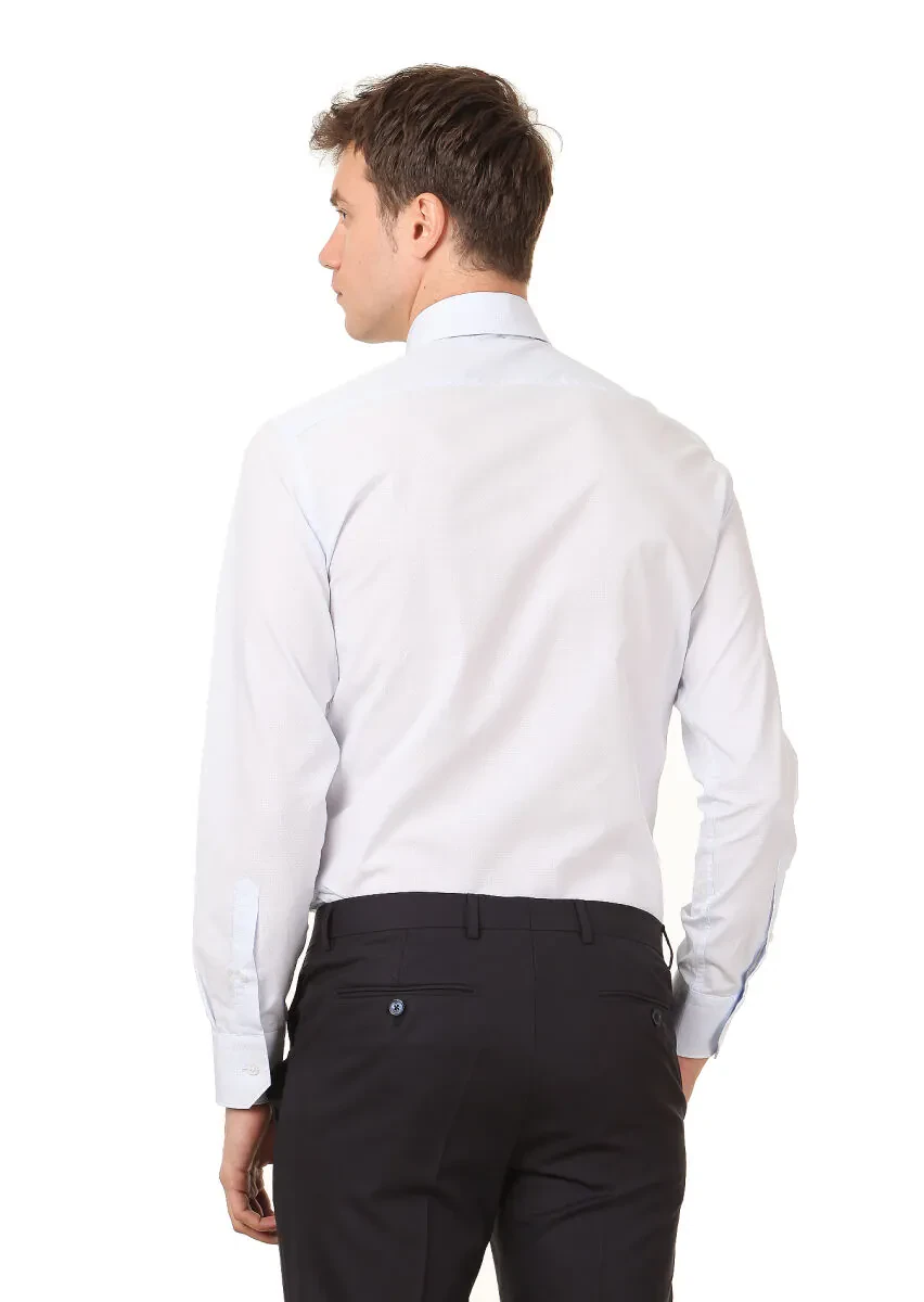 Blue Patterned Regular Fit Weaving Classical 100% Cotton Shirt - 4