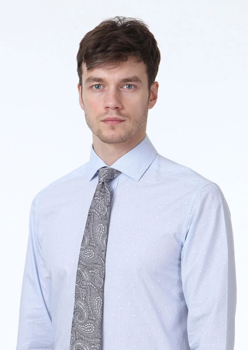 Blue Patterned Regular Fit Weaving Classical 100% Cotton Shirt - 3