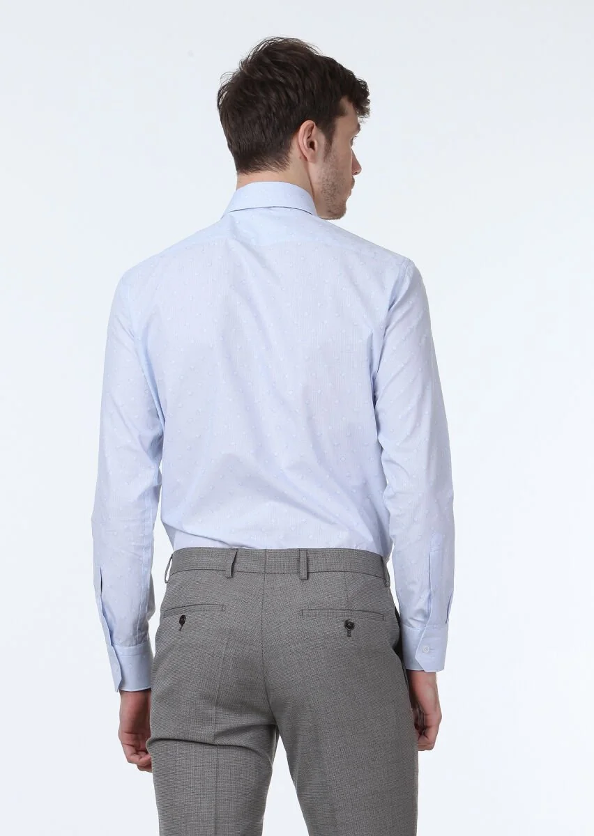 Blue Patterned Regular Fit Weaving Classical 100% Cotton Shirt - 4