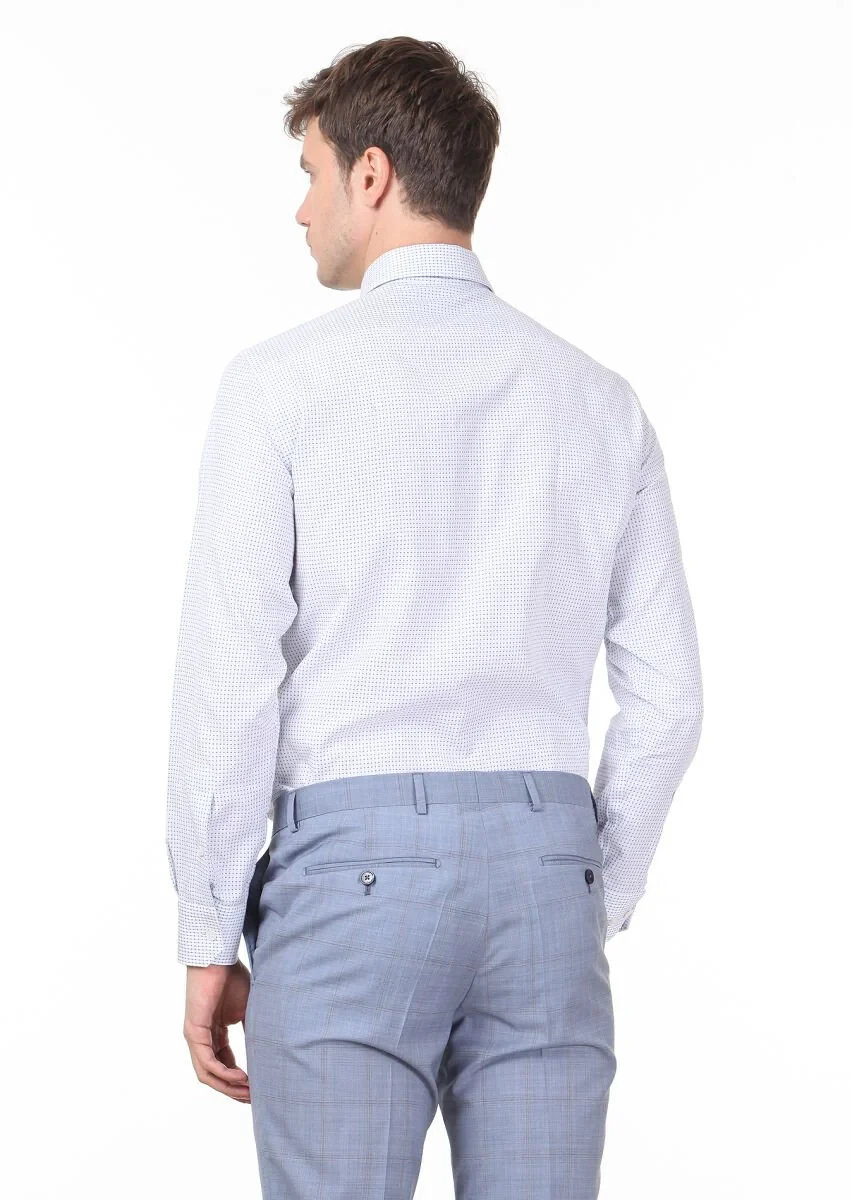 Blue Patterned Regular Fit Weaving Classical 100% Cotton Shirt - 4