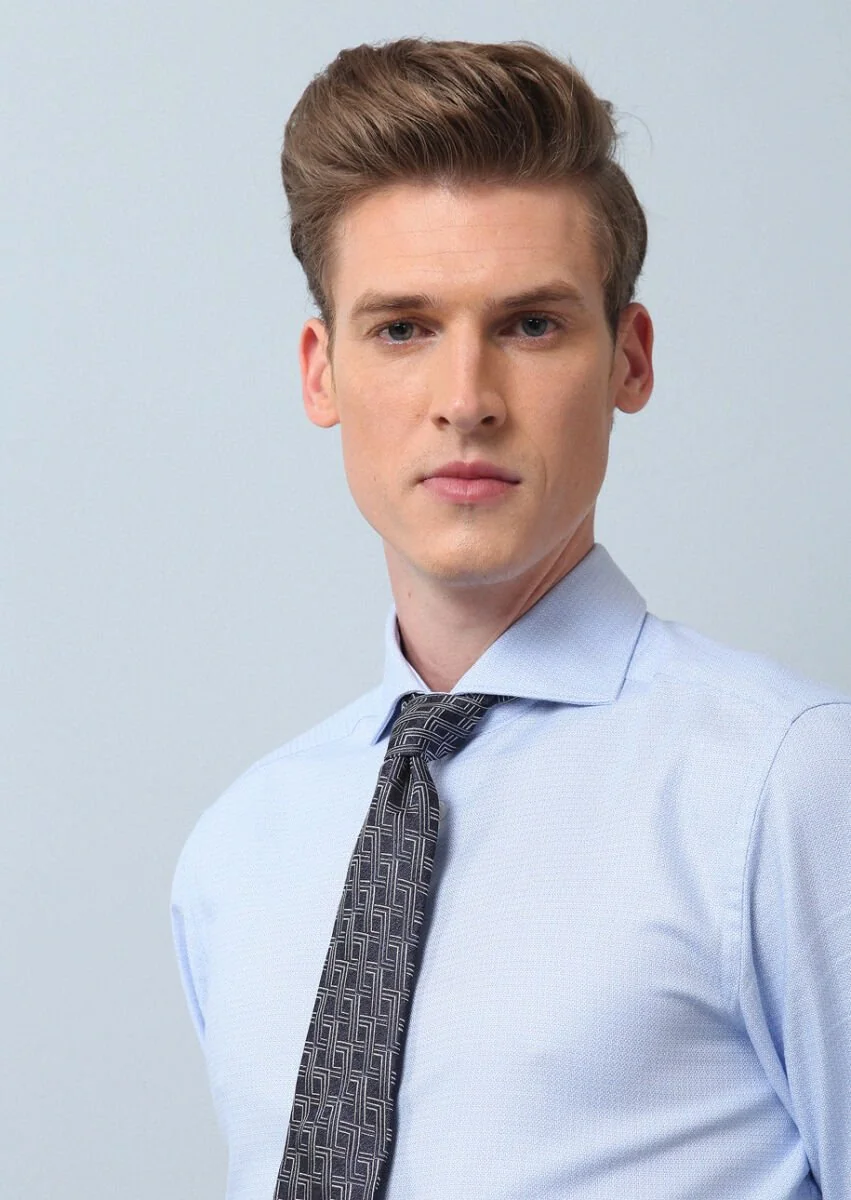 Blue Patterned Regular Fit Weaving Classical 100% Cotton Shirt - 3