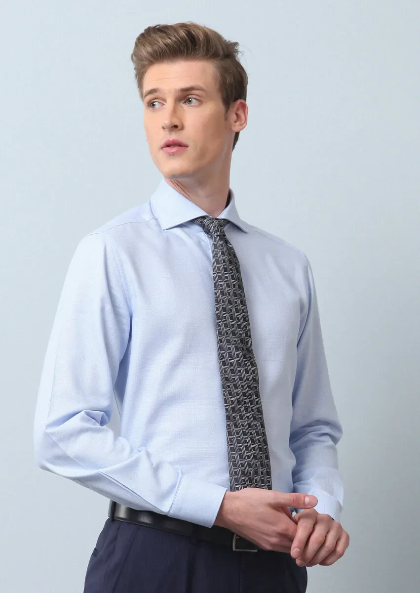 Blue Patterned Regular Fit Weaving Classical 100% Cotton Shirt - 2