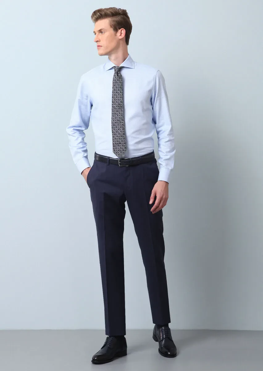 Blue Patterned Regular Fit Weaving Classical 100% Cotton Shirt - 4