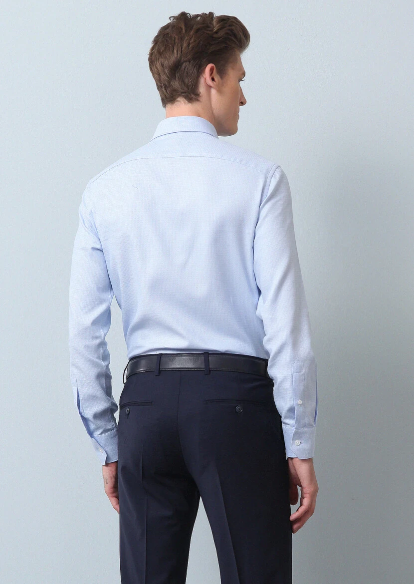 Blue Patterned Regular Fit Weaving Classical 100% Cotton Shirt - 5