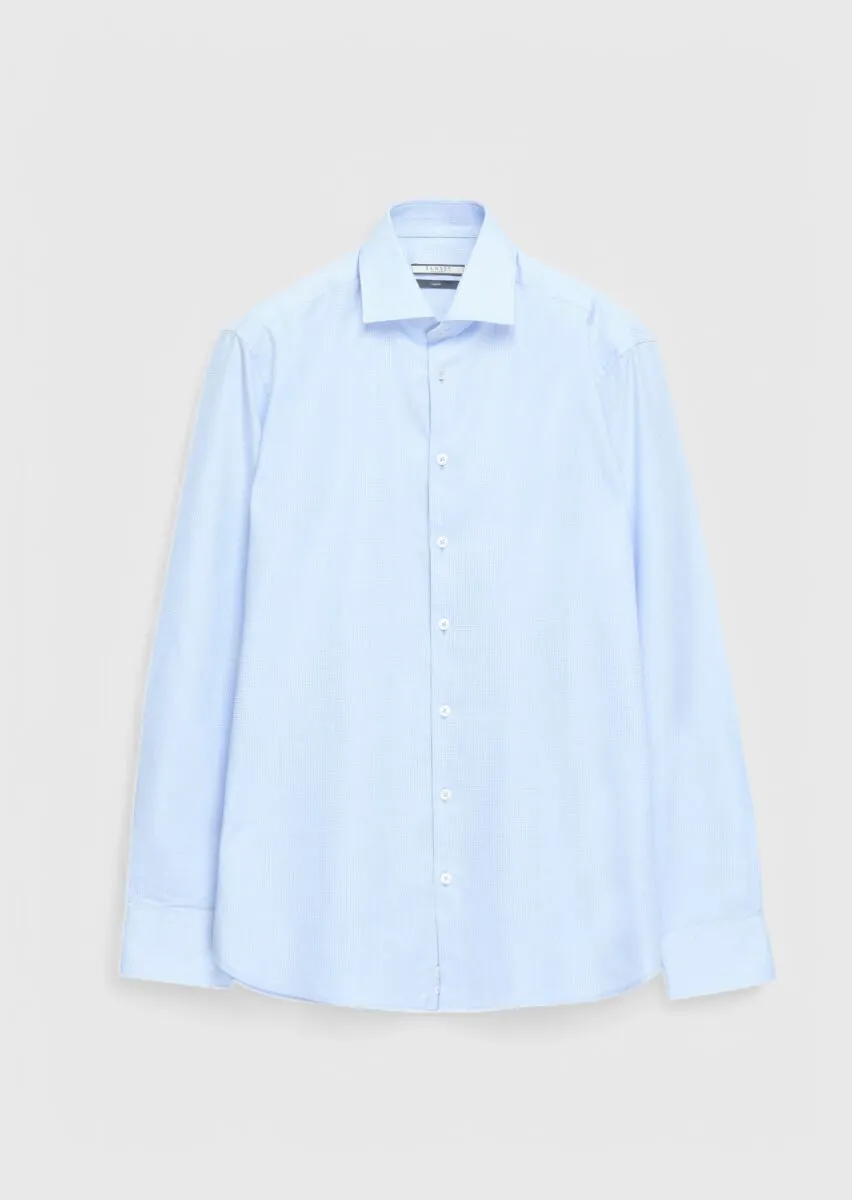 Blue Patterned Regular Fit Weaving Classical 100% Cotton Shirt - 1
