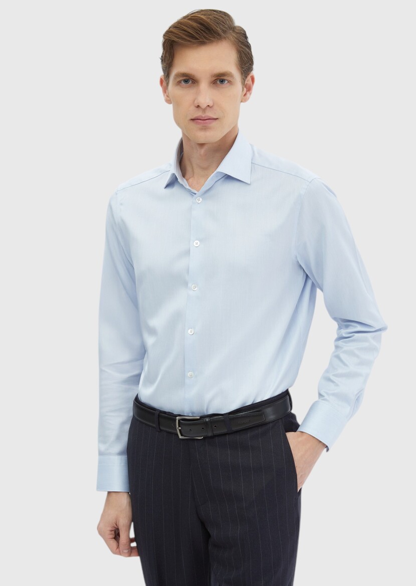 Blue Patterned Regular Fit Weaving Classical 100% Cotton Shirt - RAMSEY