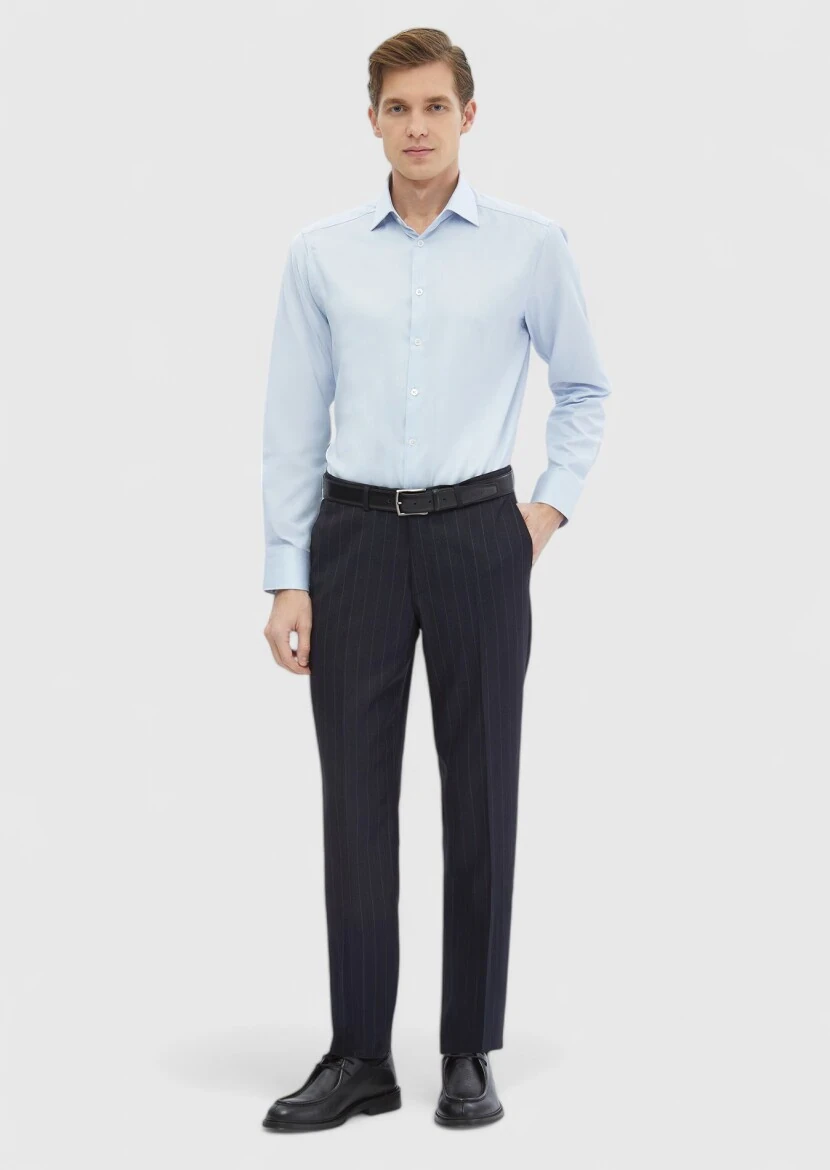 Blue Patterned Regular Fit Weaving Classical 100% Cotton Shirt - RAMSEY