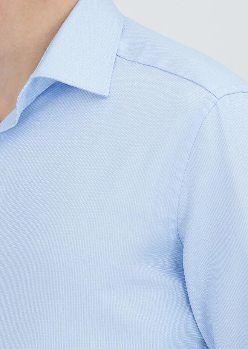 Blue Patterned Regular Fit Weaving Classical 100% Cotton Shirt - 4