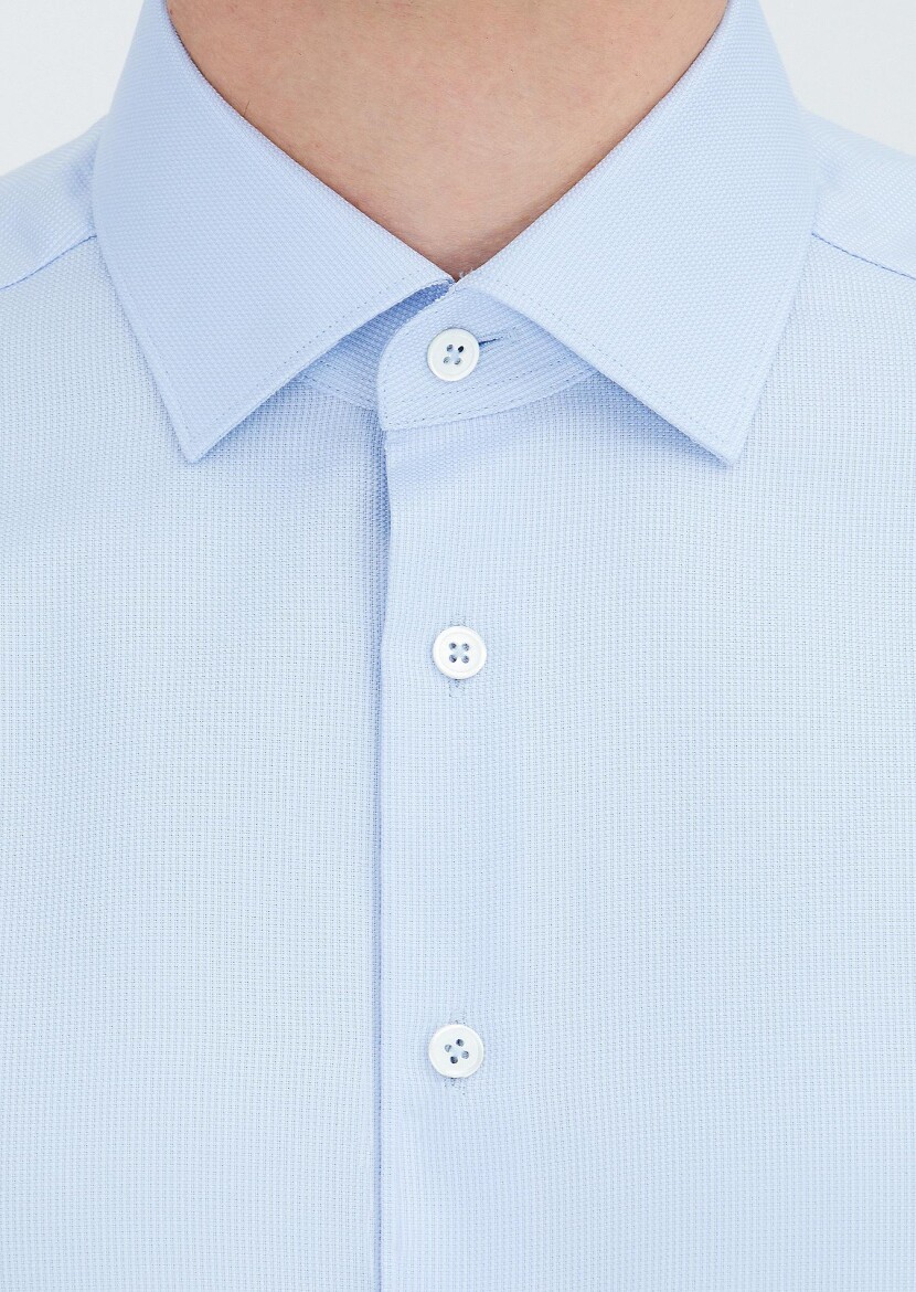 Blue Patterned Regular Fit Weaving Classical 100% Cotton Shirt - 3