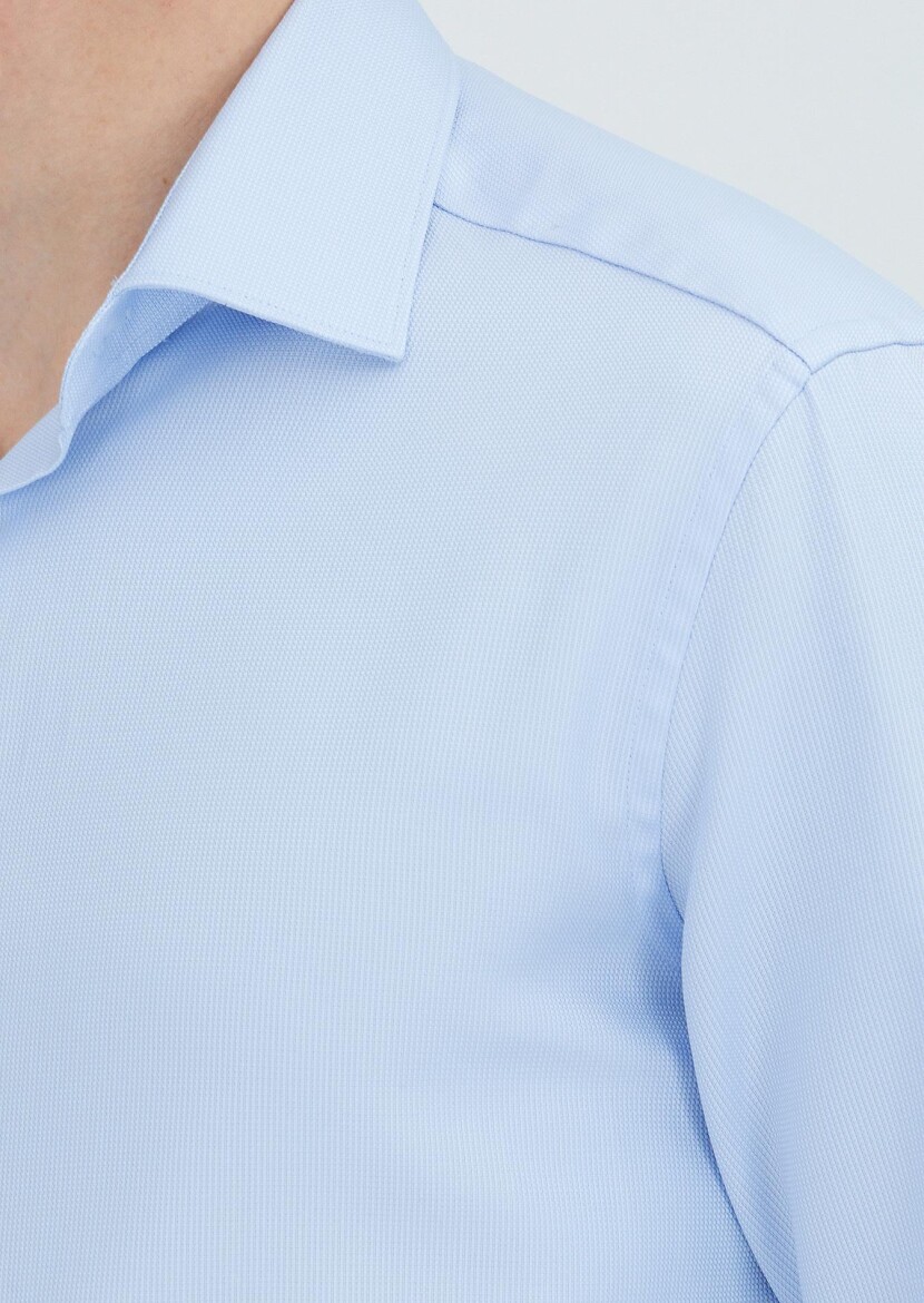 Blue Patterned Regular Fit Weaving Classical 100% Cotton Shirt - 4