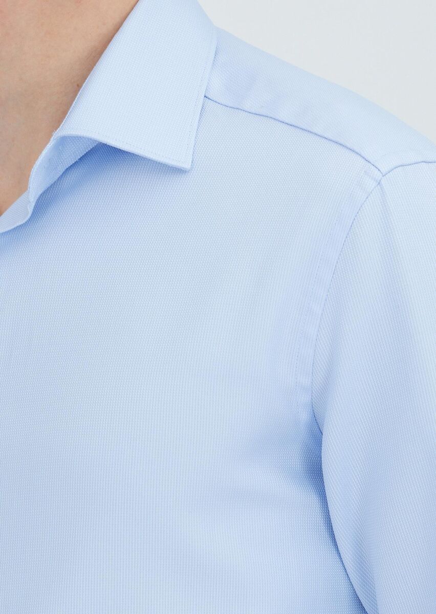 Blue Patterned Regular Fit Weaving Classical 100% Cotton Shirt - 4