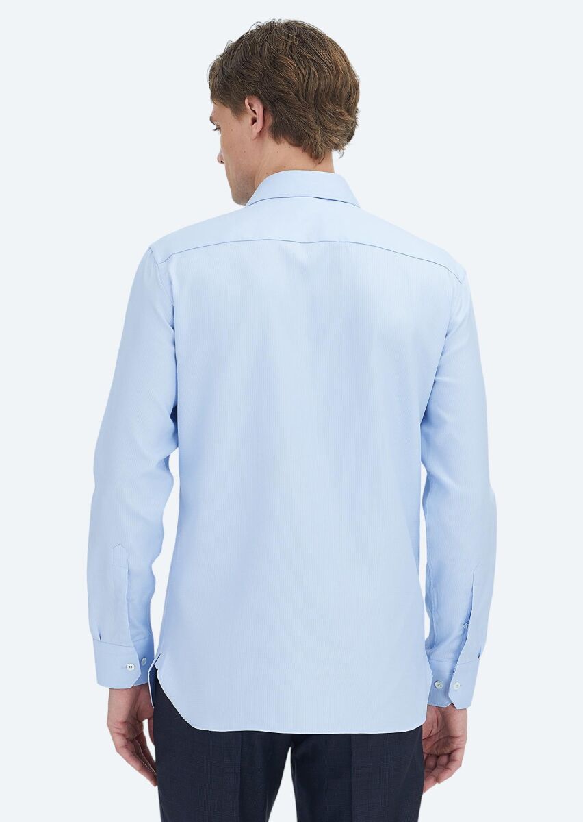 Blue Patterned Regular Fit Weaving Classical 100% Cotton Shirt - 5