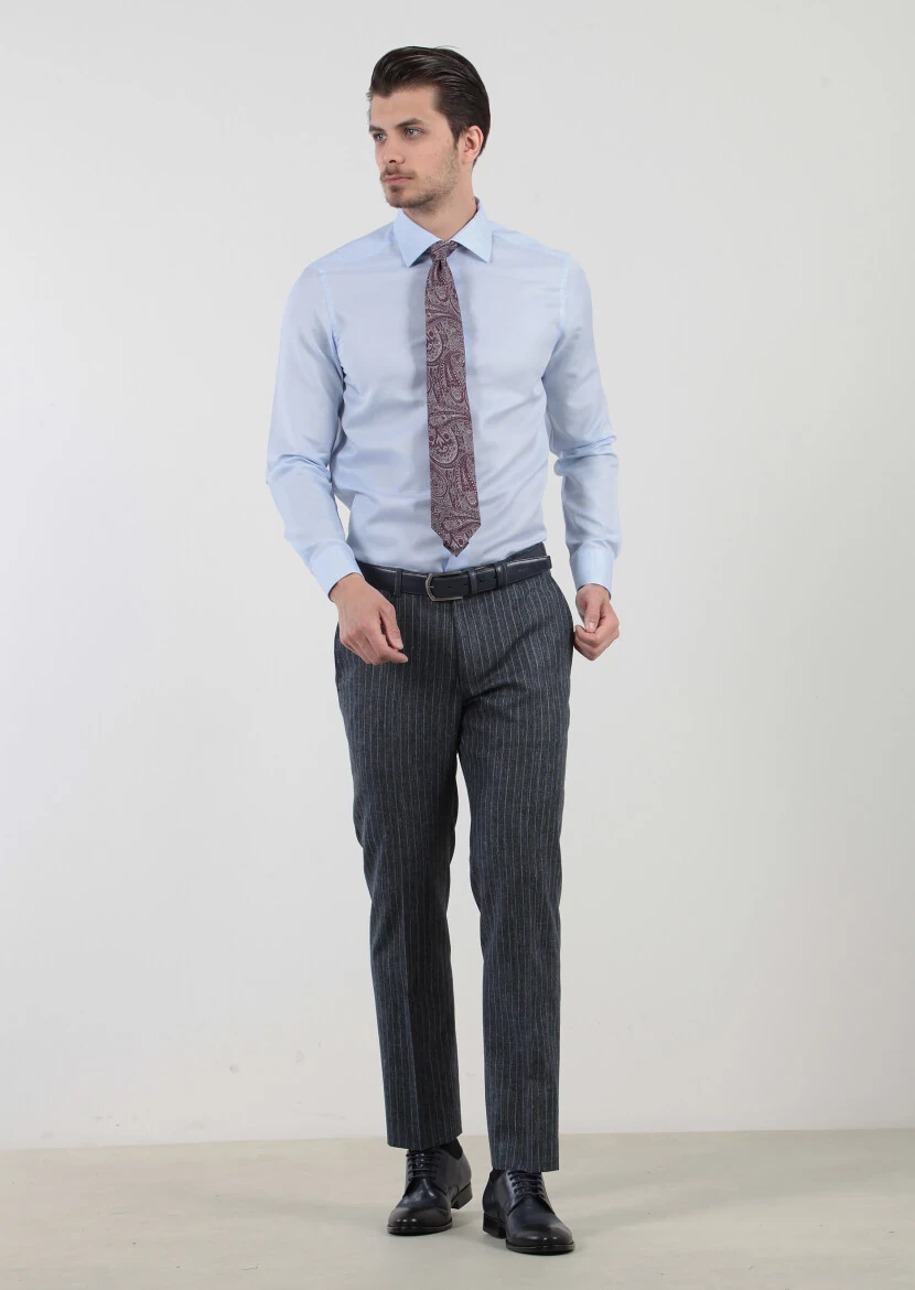 Blue Patterned Regular Fit Weaving Classical Cotton Blended Shirt - 1