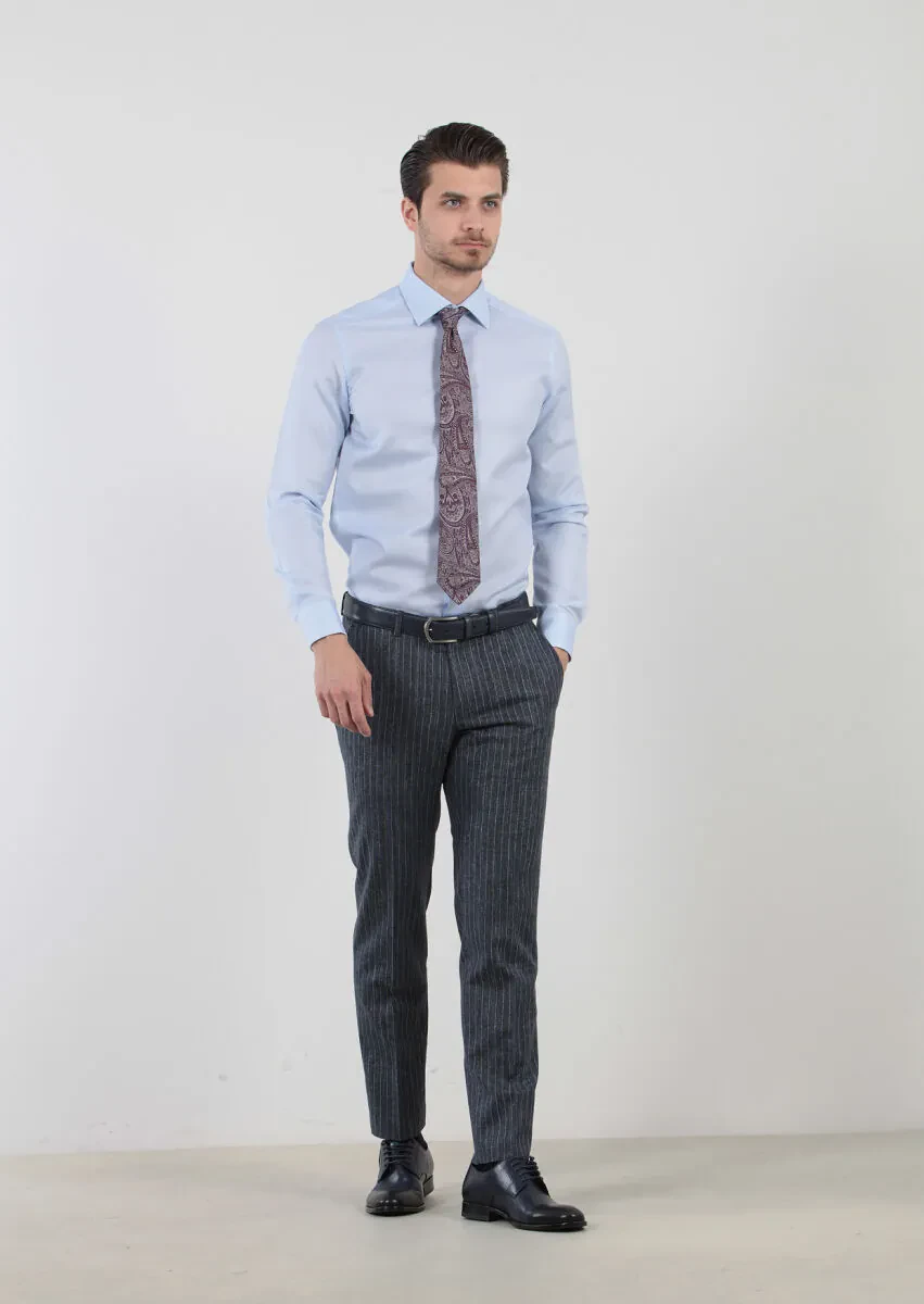 Blue Patterned Regular Fit Weaving Classical Cotton Blended Shirt - 3
