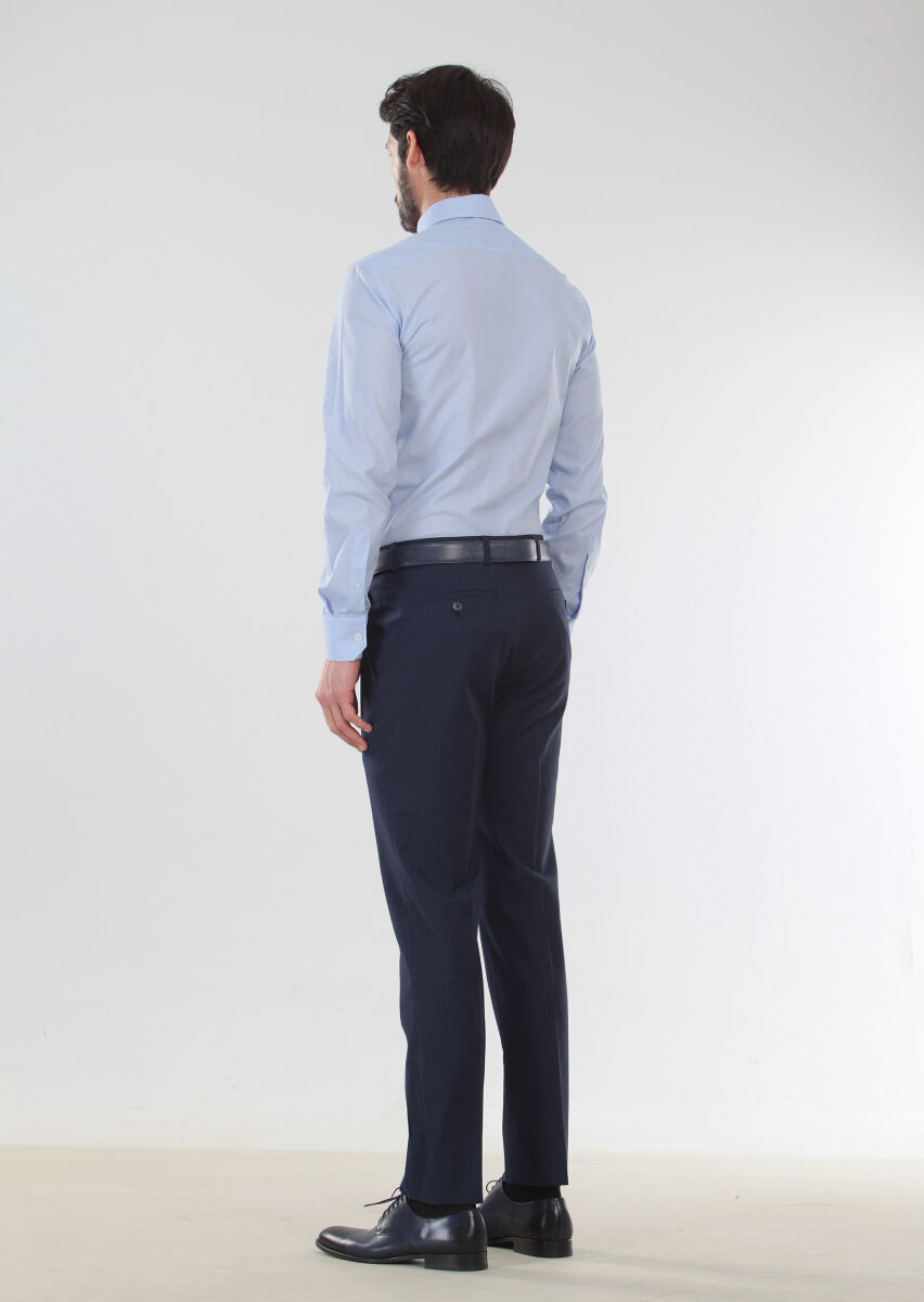 Blue Patterned Slim Fit Long Weaving Classical 100% Cotton Shirt - 2