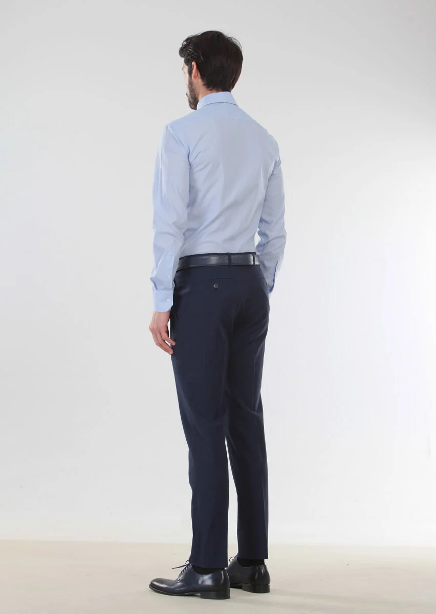 Blue Patterned Slim Fit Weaving Classical 100% Cotton Shirt - 2