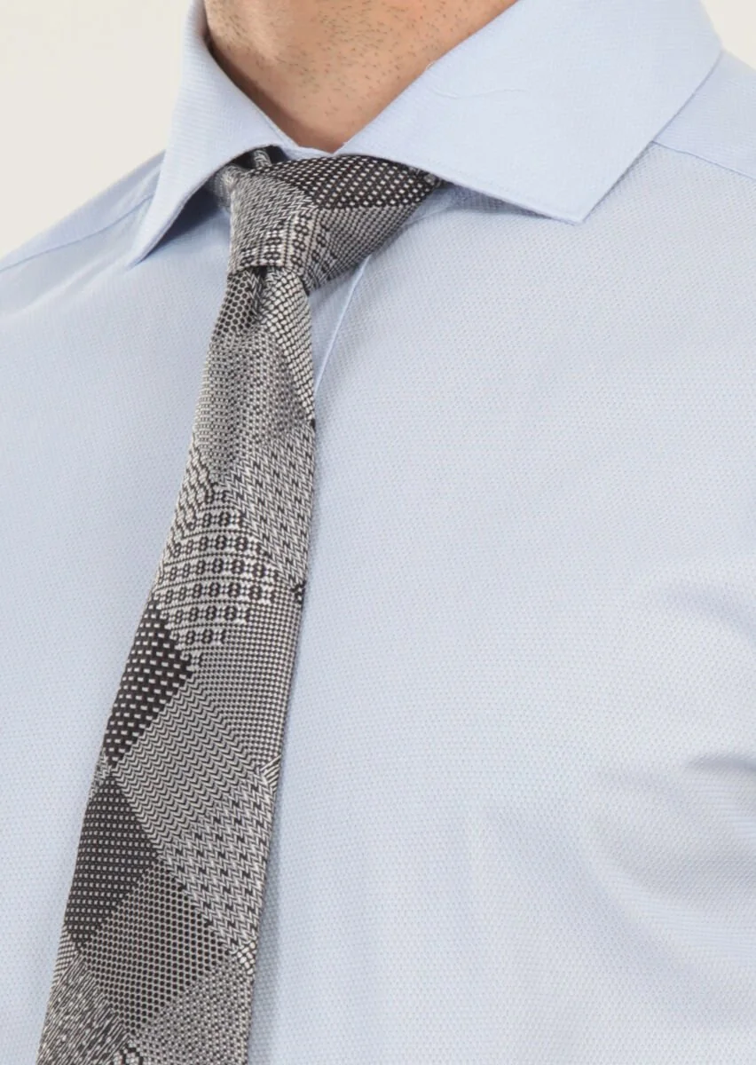 Blue Patterned Slim Fit Weaving Classical 100% Cotton Shirt - 4