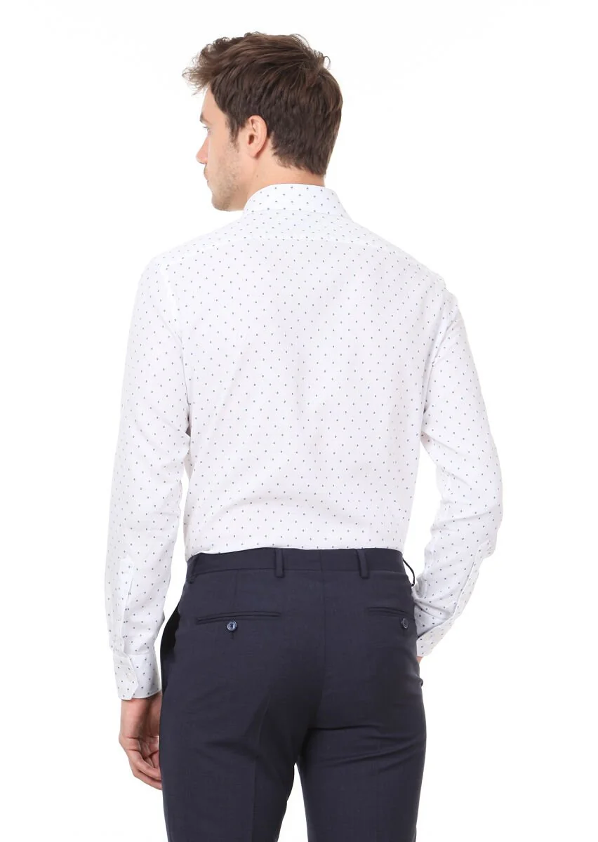 Blue Patterned Slim Fit Weaving Classical 100% Cotton Shirt - 4