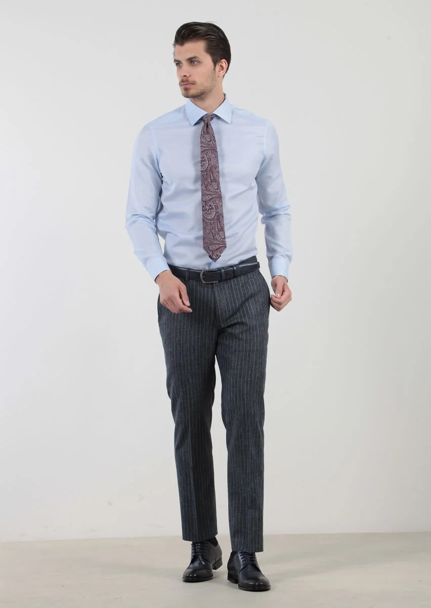Blue Patterned Weaving Classical Cotton Blended Shirt - 1