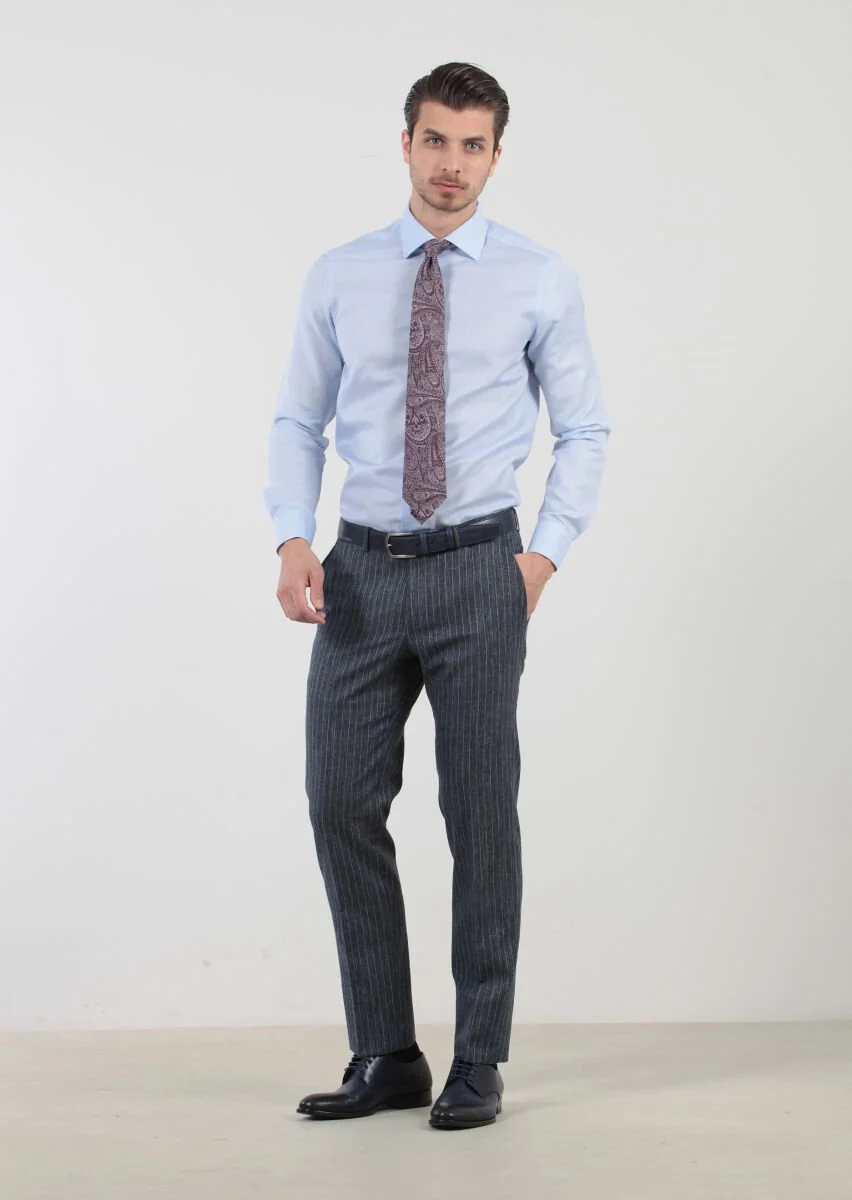 Blue Patterned Weaving Classical Cotton Blended Shirt - 2