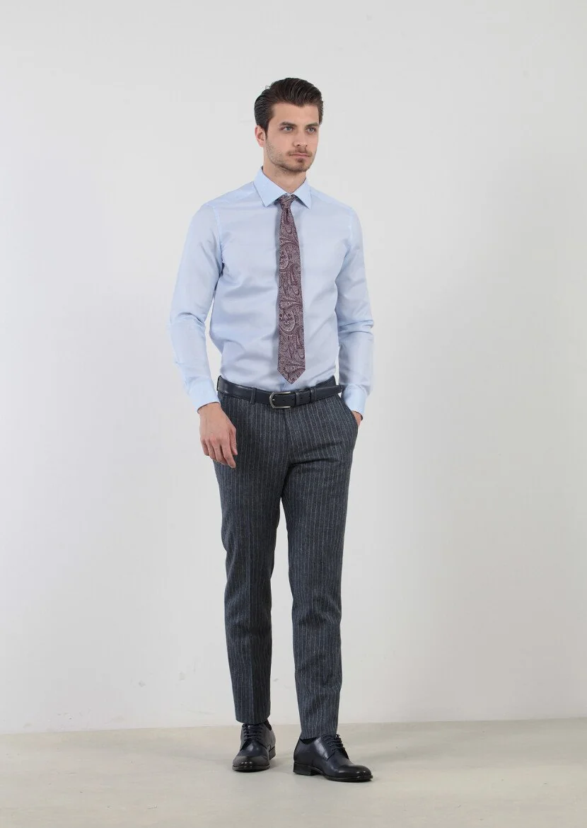 Blue Patterned Weaving Classical Cotton Blended Shirt - 3